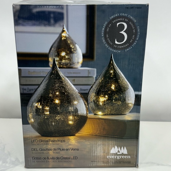 LED Glass Raindrops, set of 3 : Gray Finish New Christmas Holiday - Picture 9 of 9